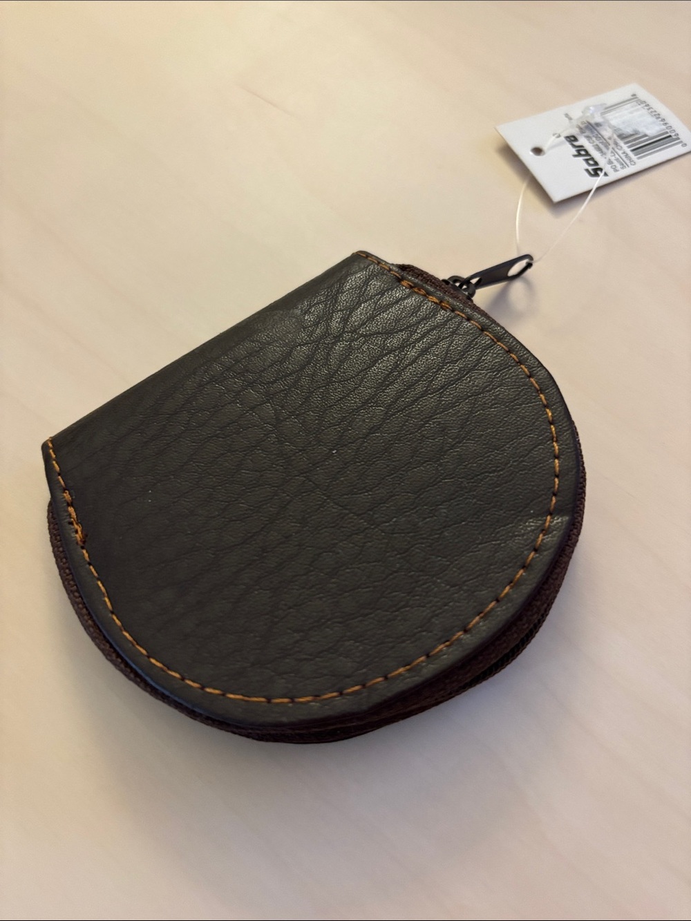 Compact Brown Leather Coin Pouch with Zip